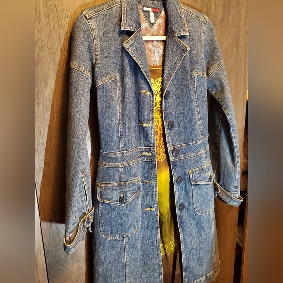 Tommy Hilfiger Denim Jean Jacket Boho Denim Trench vintage size s Rare Find y2k - Picture 2 of 16